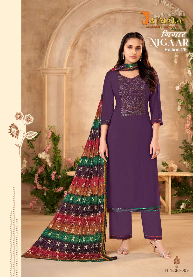 Alok Suit Jaimala Nigaar Vol 29  Rayon Embroidery And Swarovski Diamond Work Salwar Suit