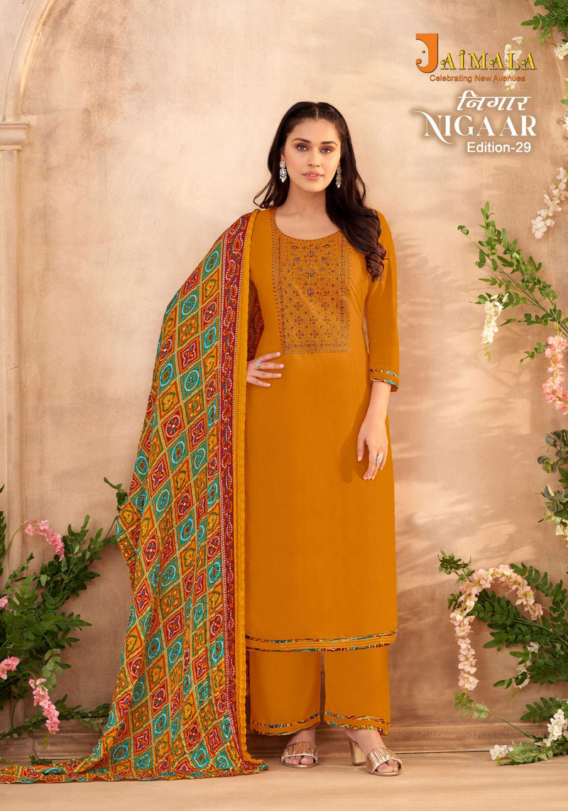 Alok Suit Jaimala Nigaar Vol 29  Rayon Embroidery And Swarovski Diamond Work Salwar Suit