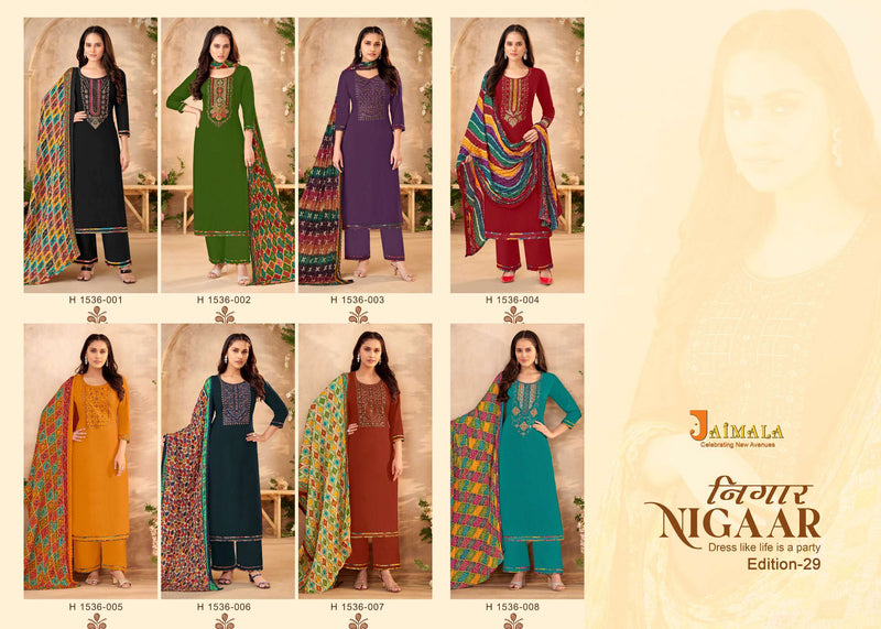 Alok Suit Jaimala Nigaar Vol 29  Rayon Embroidery And Swarovski Diamond Work Salwar Suit