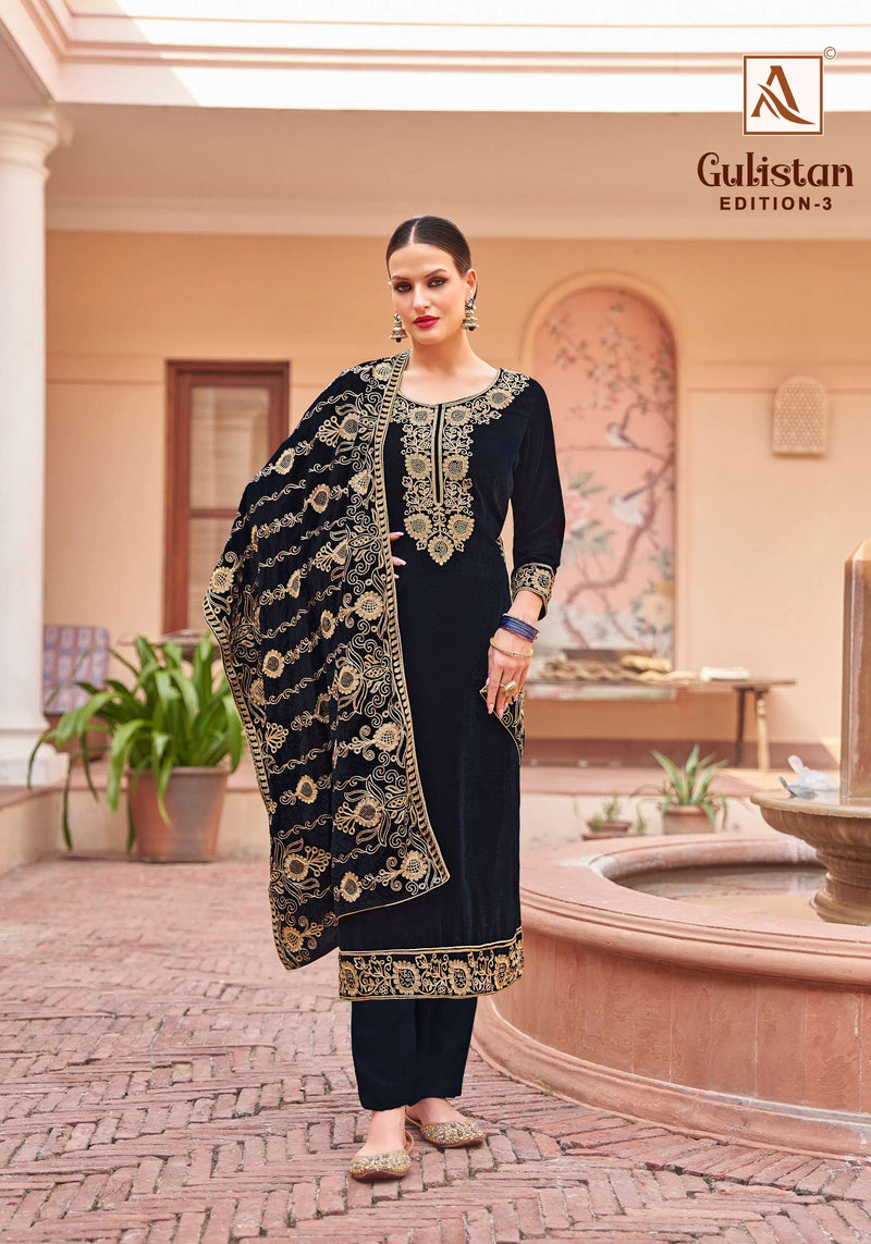 Alok Suits Gulistan Vol 3 Premium Velvet Embroidered Designer Salwar Suit