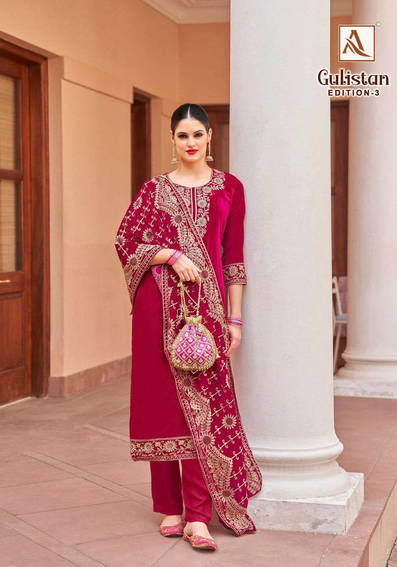Alok Suits Gulistan Vol 3 Premium Velvet Embroidered Designer Salwar Suit