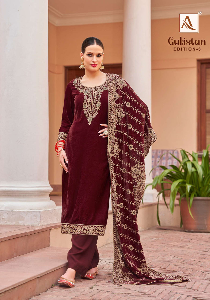 Alok Suits Gulistan Vol 3 Premium Velvet Embroidered Designer Salwar Suit