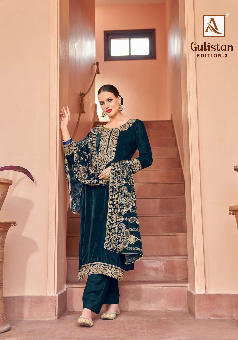Alok Suits Gulistan Vol 3 Premium Velvet Embroidered Designer Salwar Suit