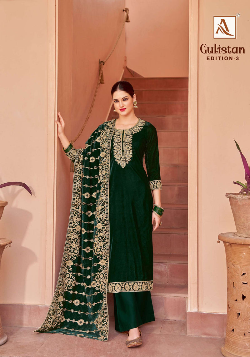 Alok Suits Gulistan Vol 3 Premium Velvet Embroidered Designer Salwar Suit
