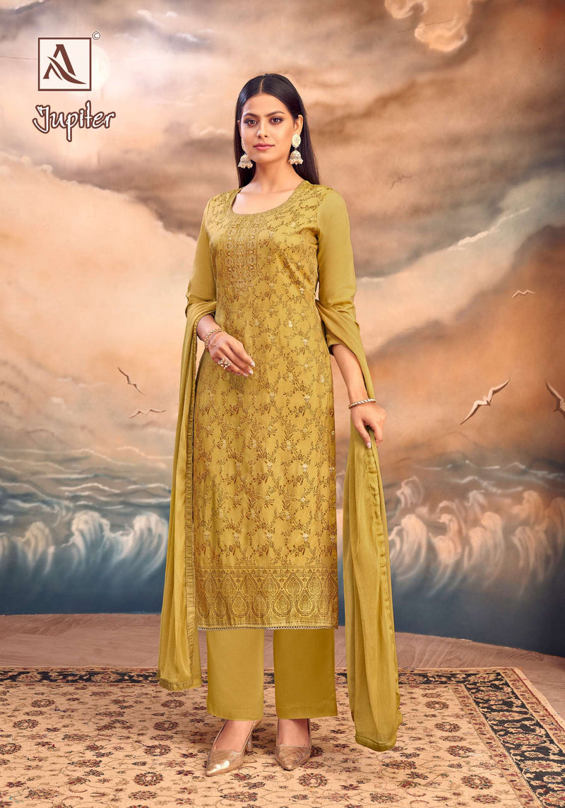 Alok Suits Jupiter Muslin Jacquard Diamond Work Fancy Salwar Suit