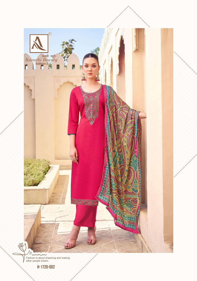 Alok Suits Karachi Beauty Edition 2 Pure Cotton Embroidery Work Salwar Suit