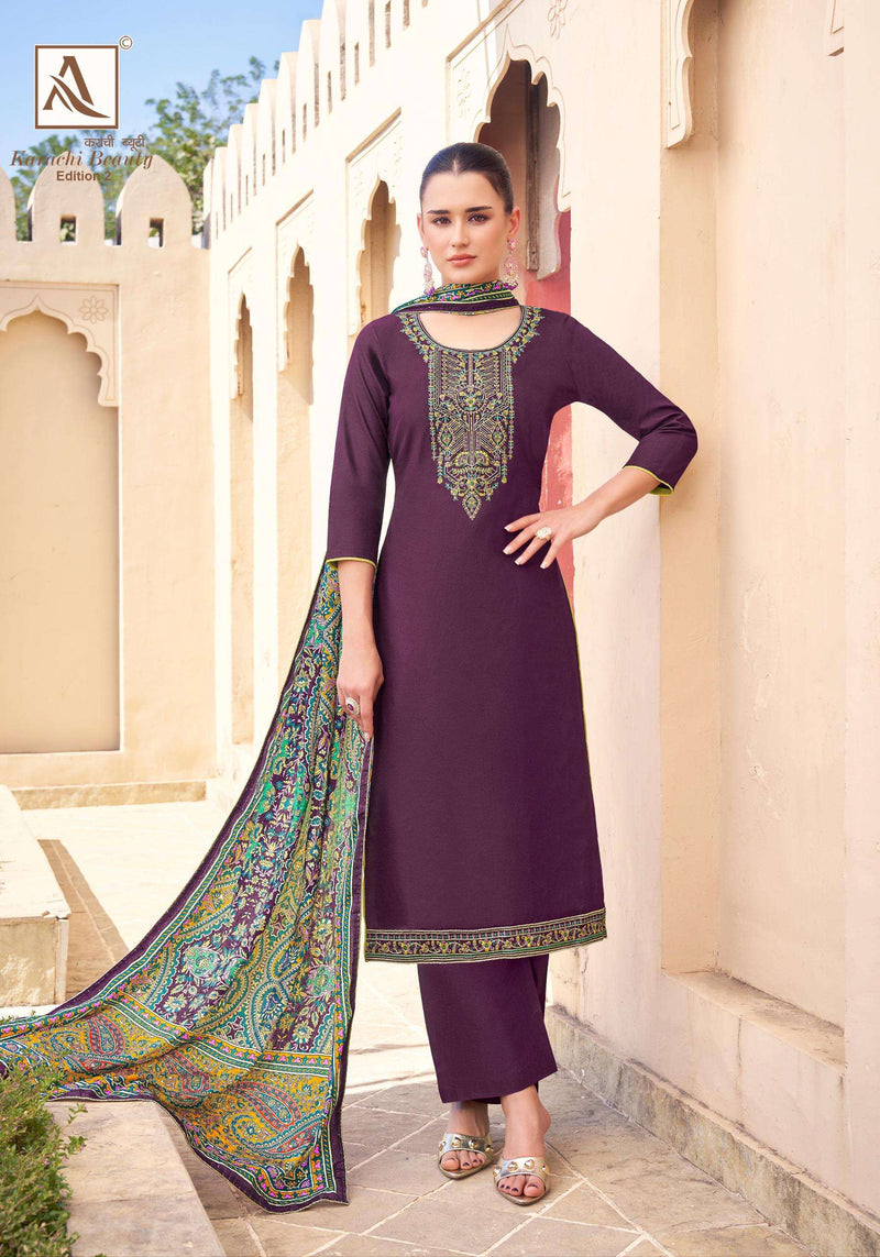 Alok Suits Karachi Beauty Edition 2 Pure Cotton Embroidery Work Salwar Suit