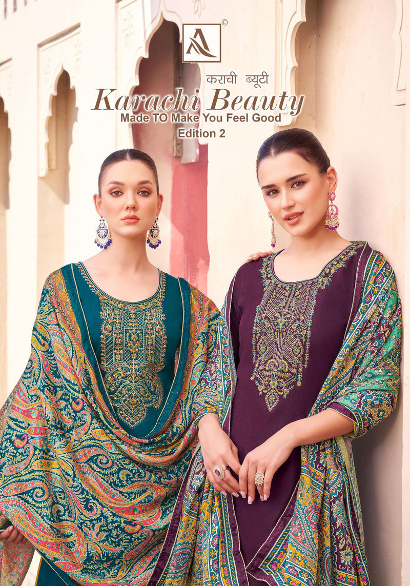 Alok Suits Karachi Beauty Edition 2 Pure Cotton Embroidery Work Salwar Suit