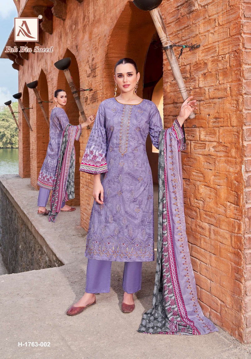 Alok Suits Pak Bin Saeed Pure Cotton Fancy Embroidery Work Salwar Suit