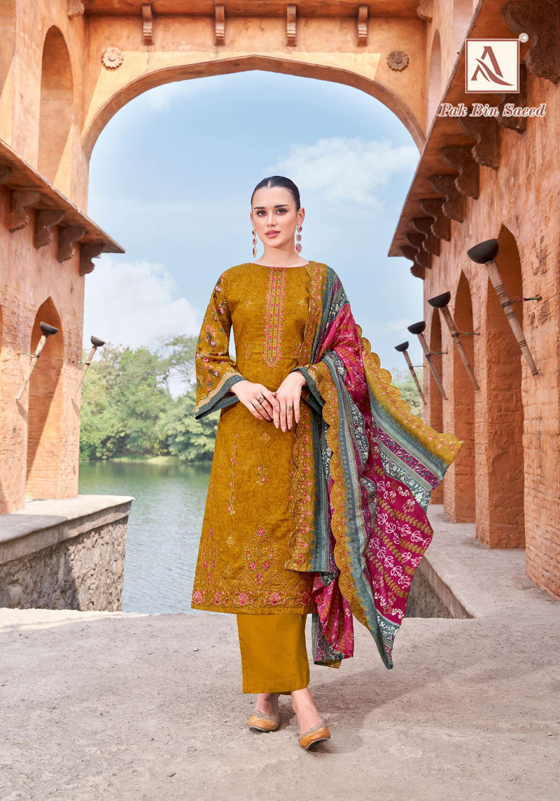 Alok Suits Pak Bin Saeed Pure Cotton Fancy Embroidery Work Salwar Suit