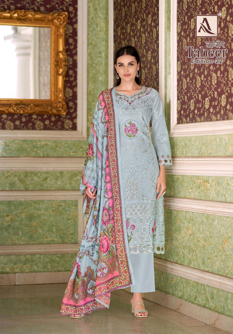 Alok Suits Tabeer Vol 22 Pure Cotton Cambric Lawn Embroidered Salwar Kameez