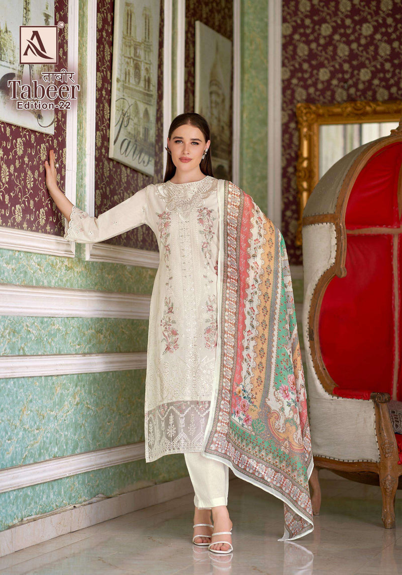Alok Suits Tabeer Vol 22 Pure Cotton Cambric Lawn Embroidered Salwar Kameez