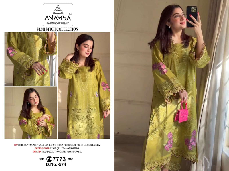 Anamsa 547 Heavy Pure Jam Cotton Embroidered Sequence Work Salwar Suit