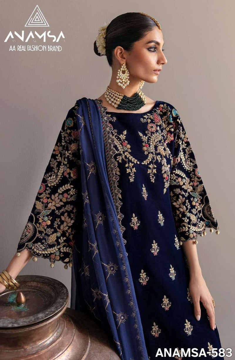 Anamsa 583 Pure Velvet Embroidered Sequence Work Salwar Suit