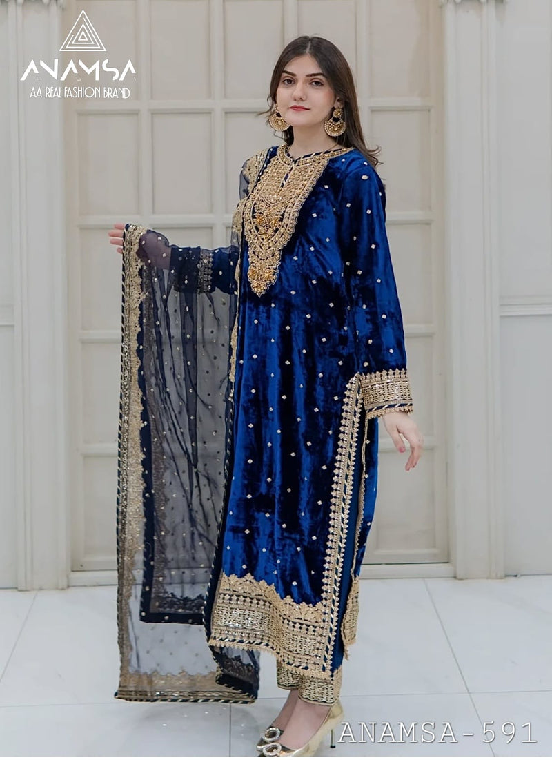 Anamsa 591 Pure Velvet Heavy Embroidered Sequence Work Salwar Suit