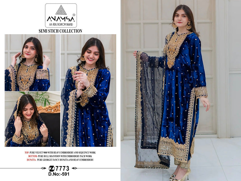 Anamsa 591 Pure Velvet Heavy Embroidered Sequence Work Salwar Suit