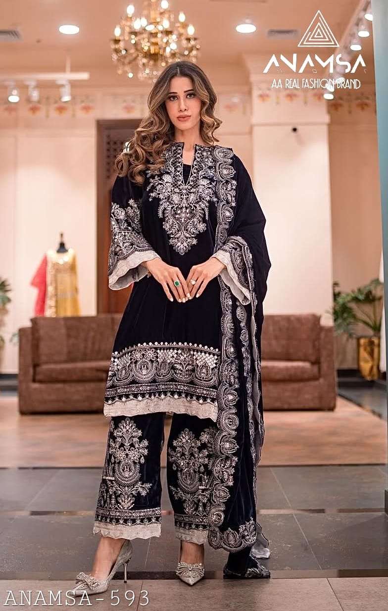 Anamsa 593 Pure Velvet Heavy Embroidered Sequence Work Salwar Suit