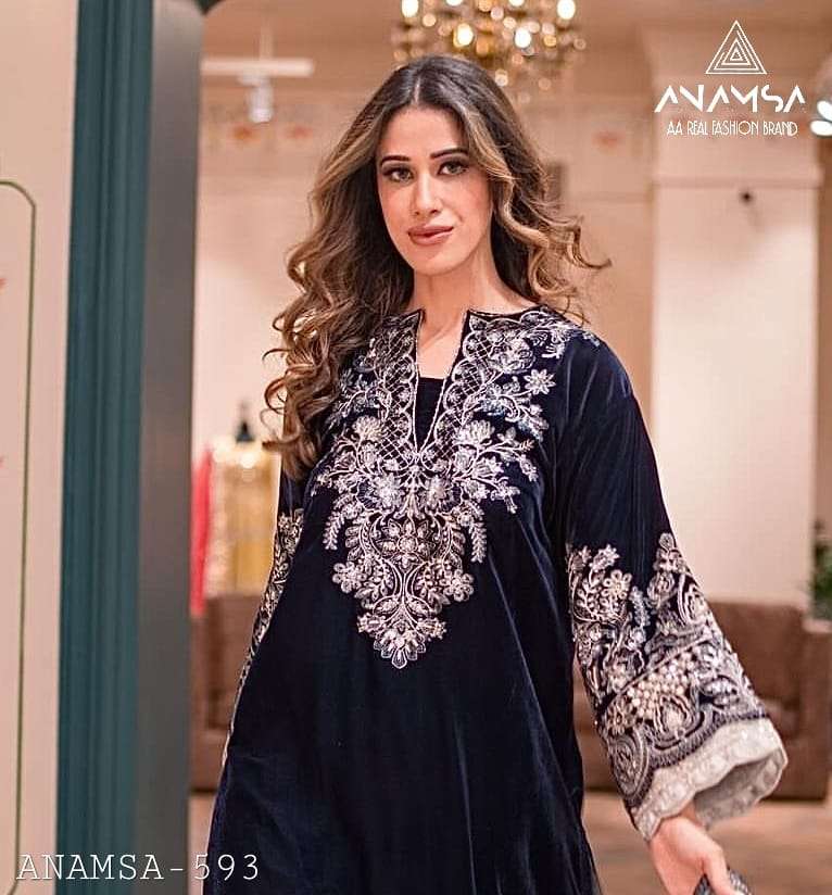 Anamsa 593 Pure Velvet Heavy Embroidered Sequence Work Salwar Suit