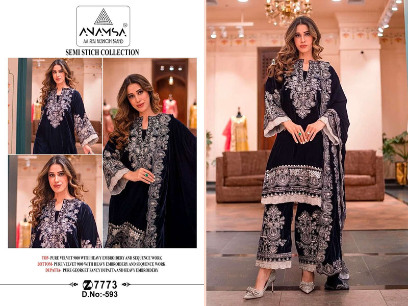 Anamsa 593 Pure Velvet Heavy Embroidered Sequence Work Salwar Suit