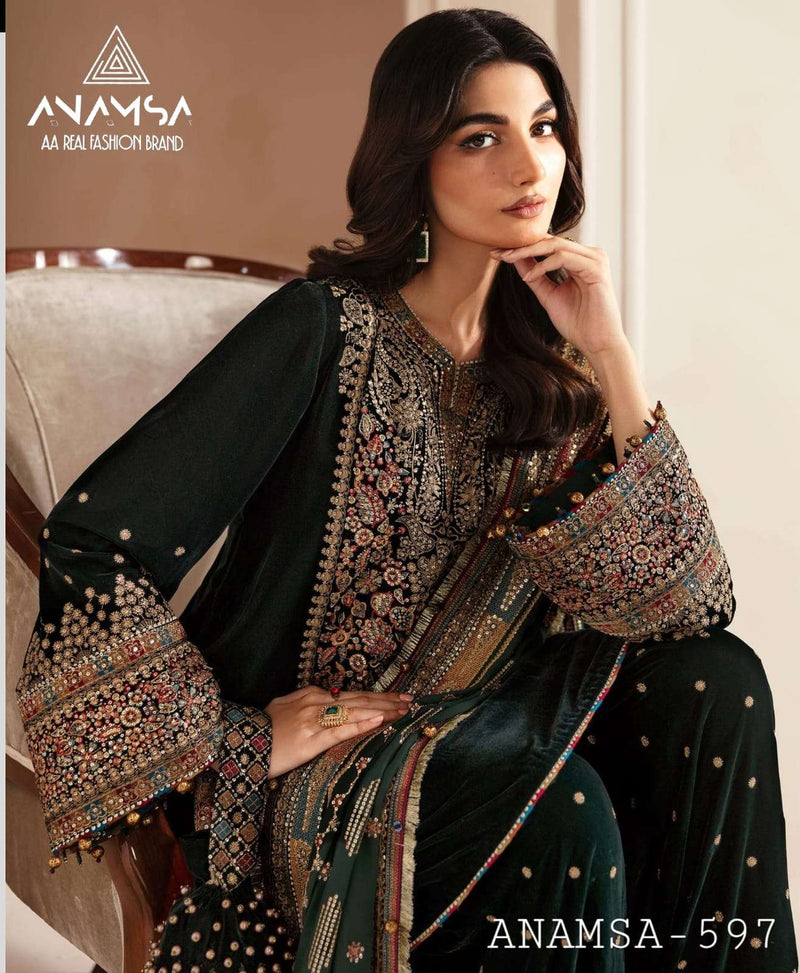 Anamsa 597 Pure Velvet Heavy Embroidered Sequence Work Salwar Suit