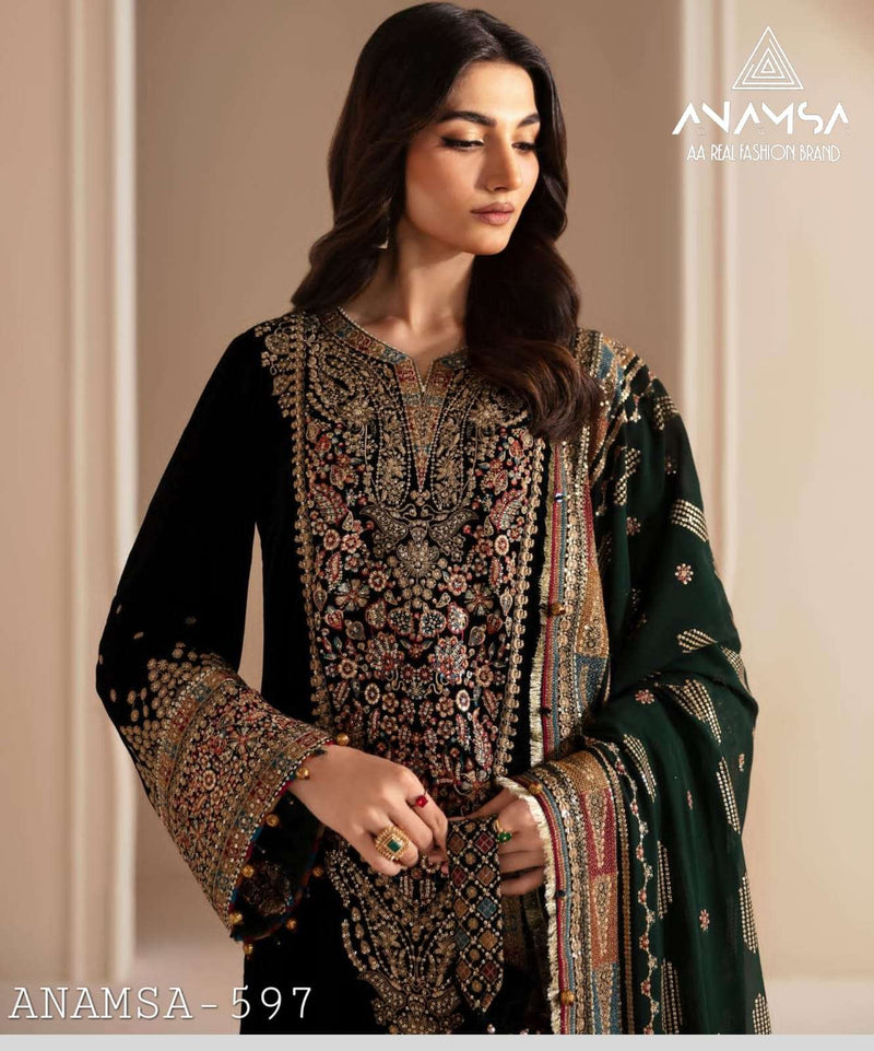 Anamsa 597 Pure Velvet Heavy Embroidered Sequence Work Salwar Suit