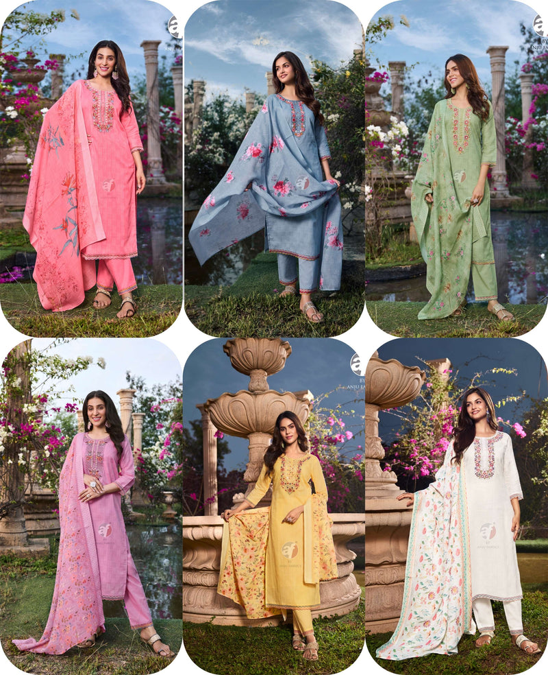 Anju Fabrics Pattern Vol 3 Cotton Beautiful Designer Combo Set Of Pret Kurti