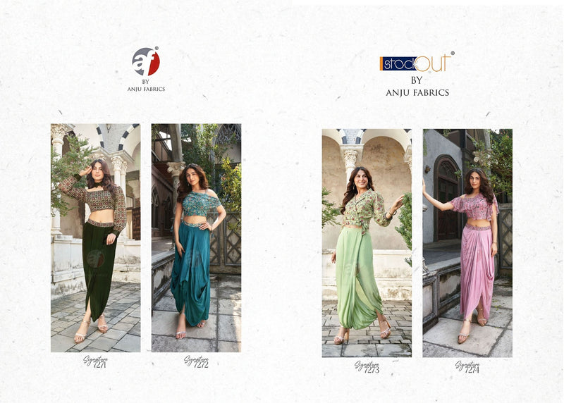 Anju Fabrics Signature Georgette Natural Crepe & Pure Hand Work Party Wear Drape Style Outfits Dress