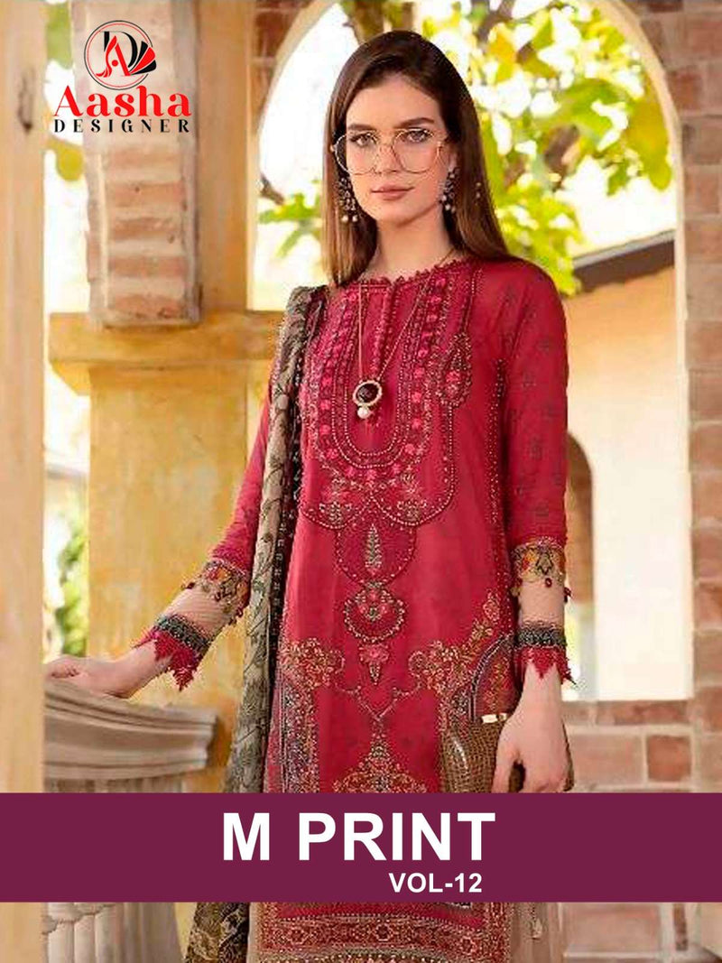 Aasha Designer M Prints Vol 12 Cotton Print With Heavy Embroidery Salwar Kameez