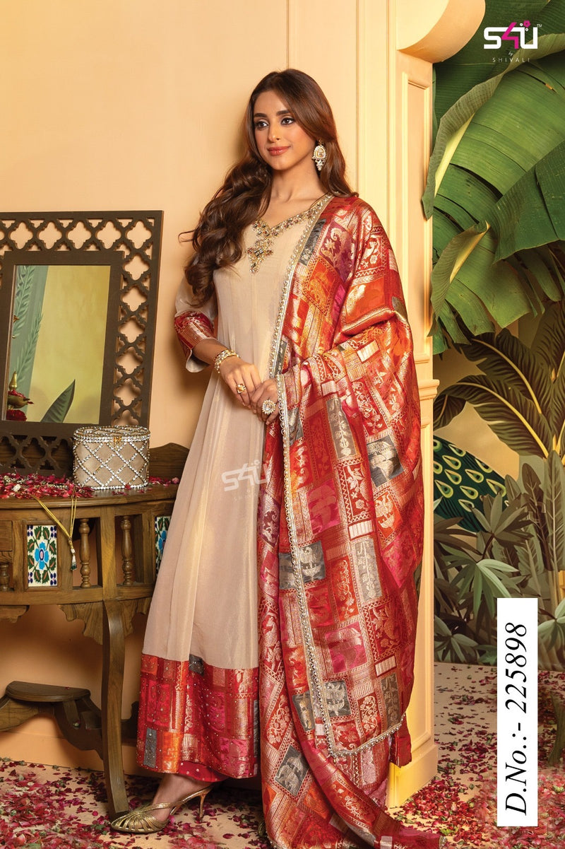 S4U by Shivali Festive Diaries Vol. 28 Elegant Beige Anarkali Set with Rich Banarasi Dupatta