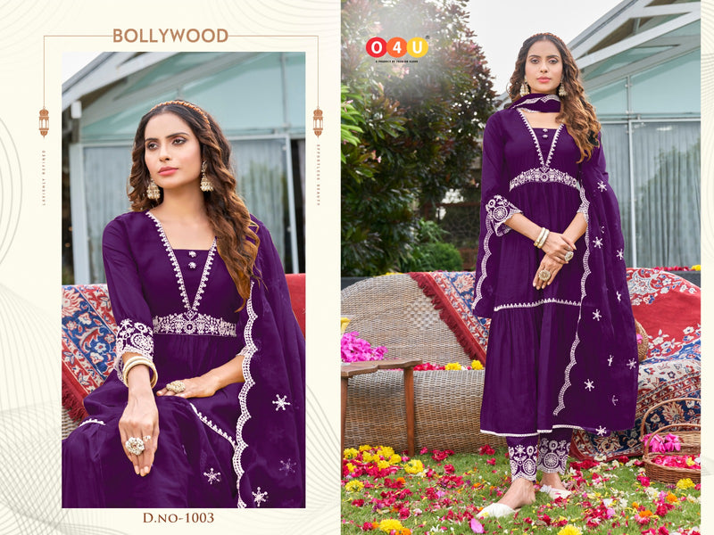 O4u Bollywood Viscose Silk With Beautiful Embroidery Designer Ready Made Suits