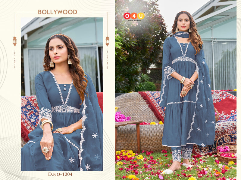 O4u Bollywood Viscose Silk With Beautiful Embroidery Designer Ready Made Suits