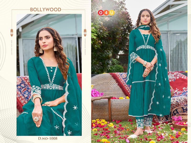 O4u Bollywood Viscose Silk With Beautiful Embroidery Designer Ready Made Suits