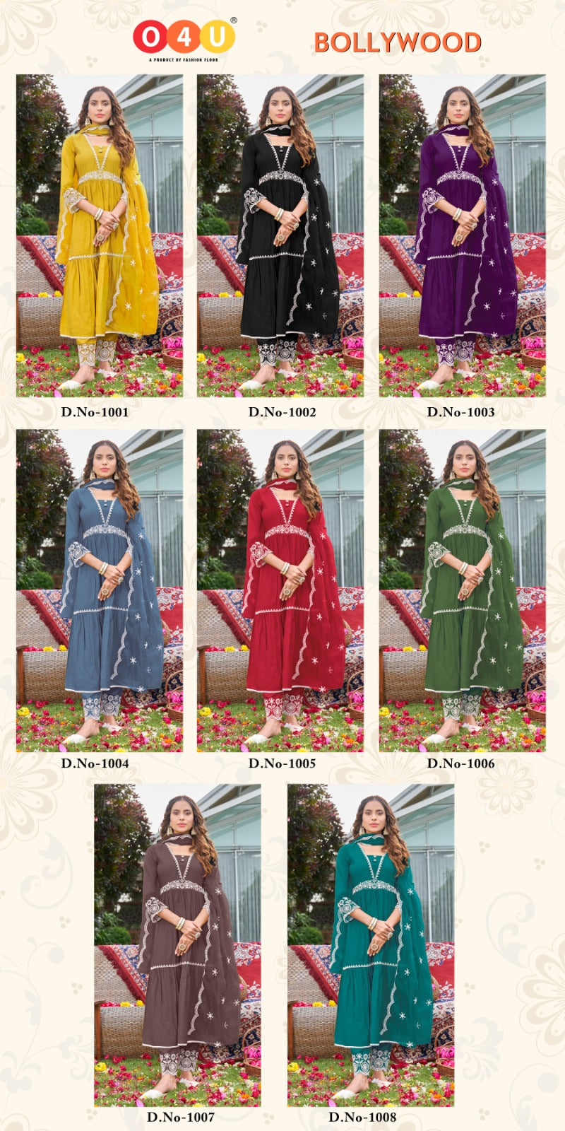 O4u Bollywood Viscose Silk With Beautiful Embroidery Designer Ready Made Suits