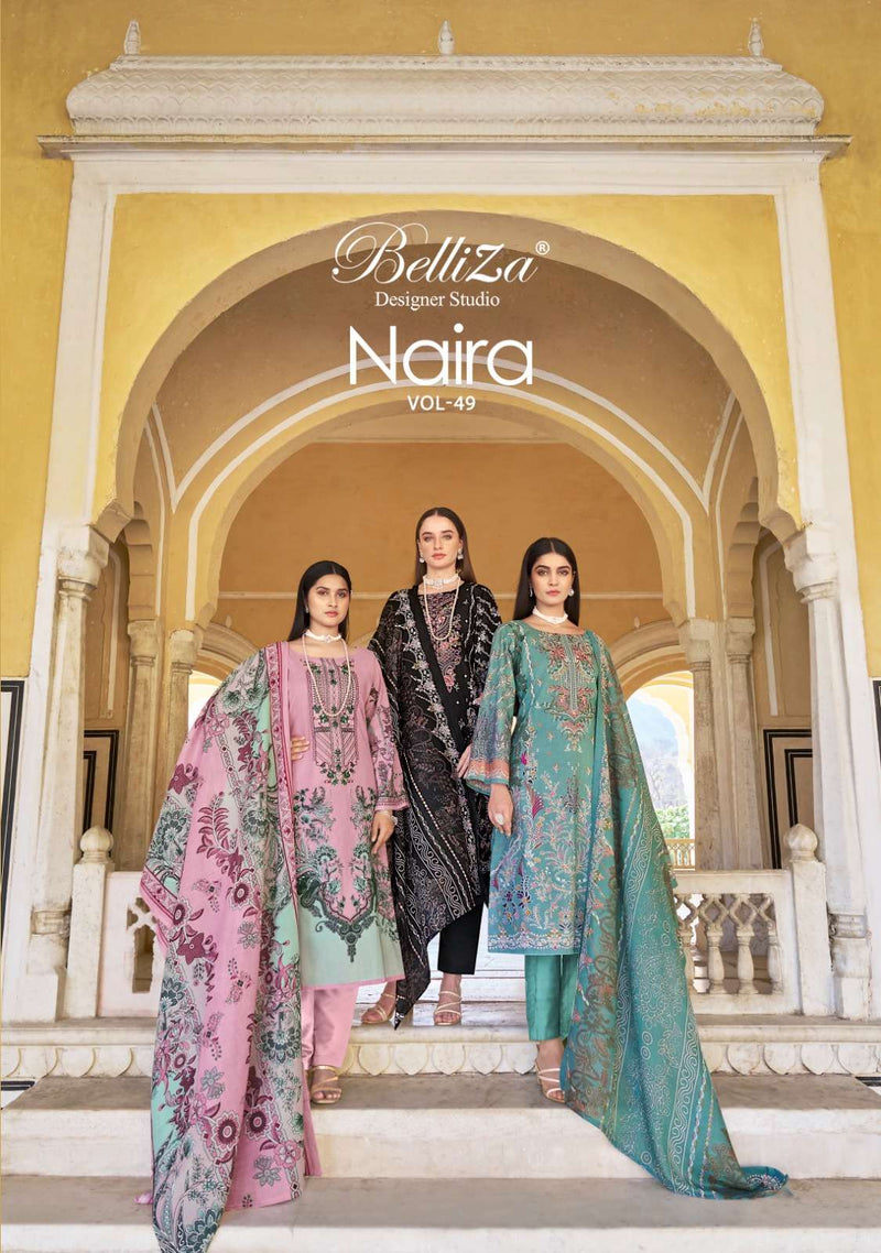 Belliza Designer Studio Naira Vol 49 Pure Cotton Digital Print With Embroidery Work Suit