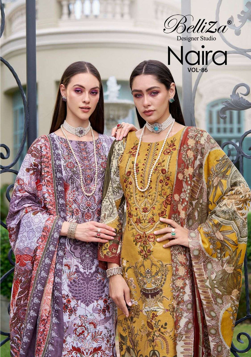 Belliza Designer Studio Naira Vol 86 Pure Cotton Digital Print Self Embroidered Suit