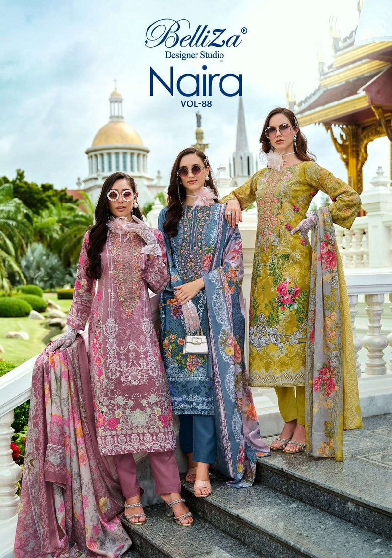 Belliza Designer Studio Naira Vol 88 Pure Cotton Embroidered Work Salwar Suit