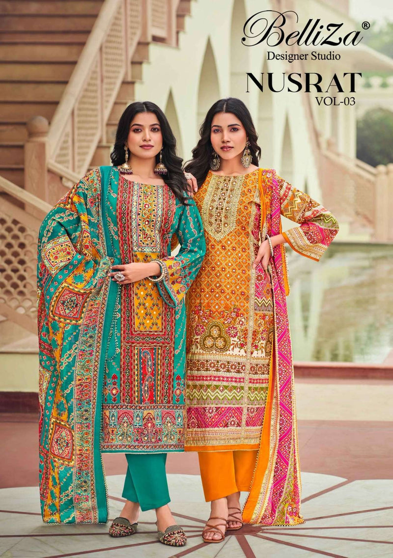 Belliza Designer Studio Nusrat Vol 3 Pure Muslin Digital Print Exclusive Work Salwar Suit