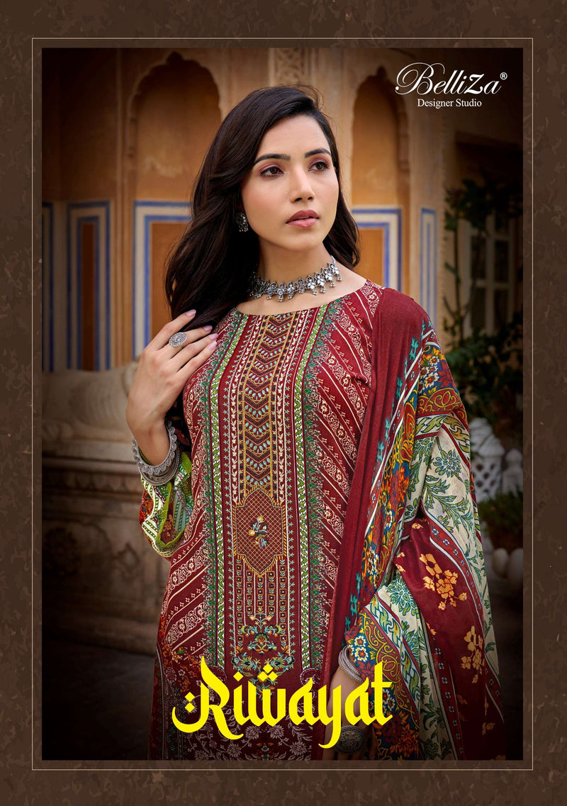 Belliza Designer Studio Riwayat Rayon Digital Print With Exclusive Heavy Self Embroidery Salwar Suit