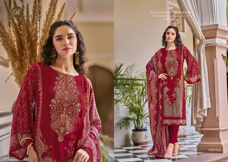 Belliza Designer Studio Riwayat Vol 9 Pure Viscose Rayon Print With Self Embroidery Work Salwar Suit