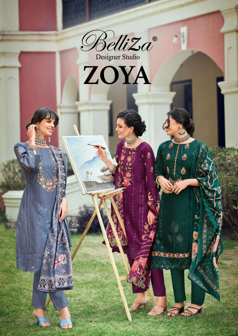 Belliza Designer Studio Zoya Pure Cotton Heavy Karachi Embroidery Work Salwar Suit