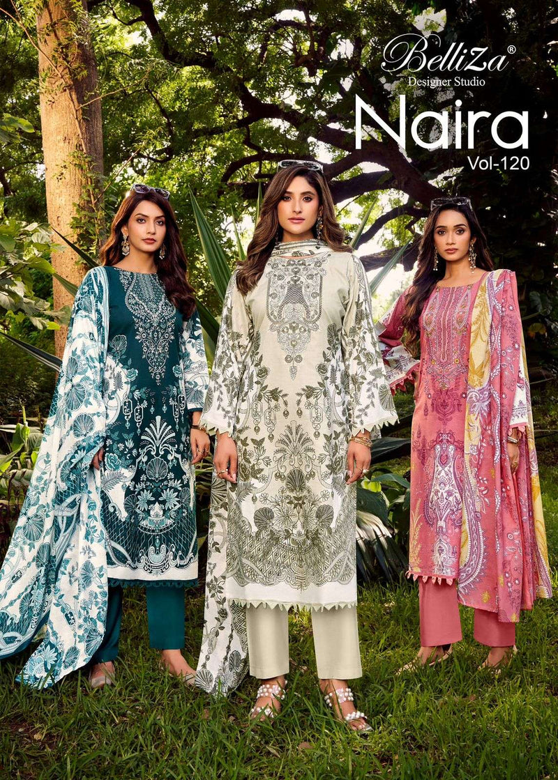 Belliza Designer Studio Naira Vol 120 Pure Cotton Embroidered Work Salwar Kameez