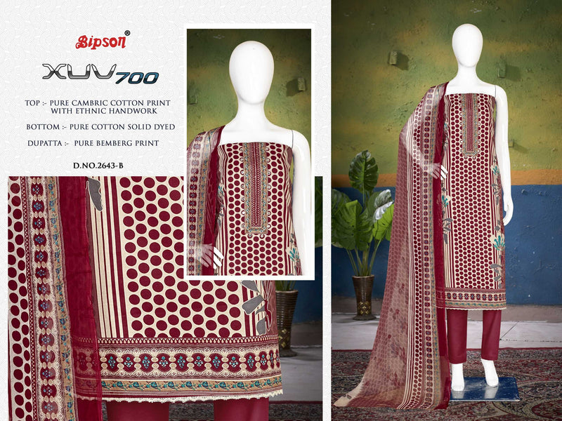 Bipson Fashion XUV 700 2642 Pure Cambric Cotton Print With Khatli Lace Work Salwar Suit