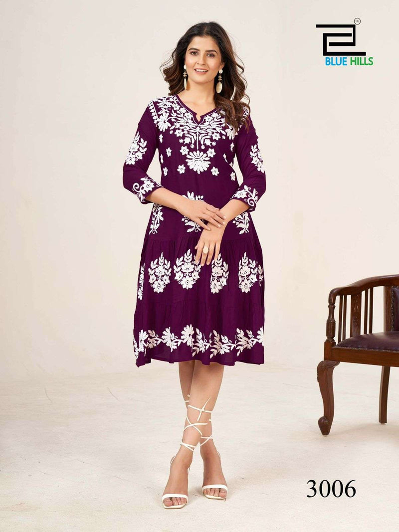 Blue Hills Kiara Vol 3 Rayon Lucknowi Works Frock Style Kurti