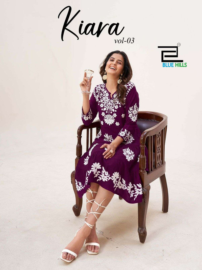 Blue Hills Kiara Vol 3 Rayon Lucknowi Works Frock Style Kurti