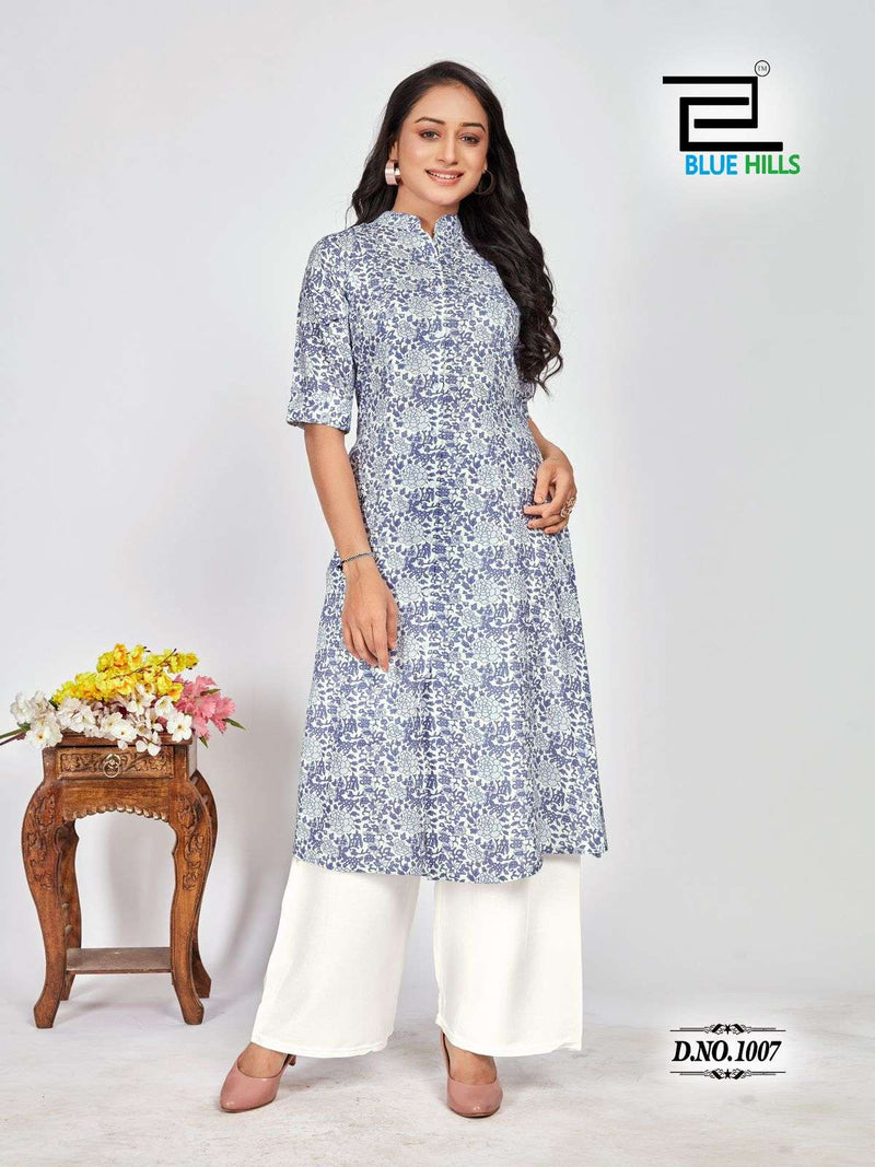 Blue Hills Maher Rayon Print Fancy Designer Kurti Collection