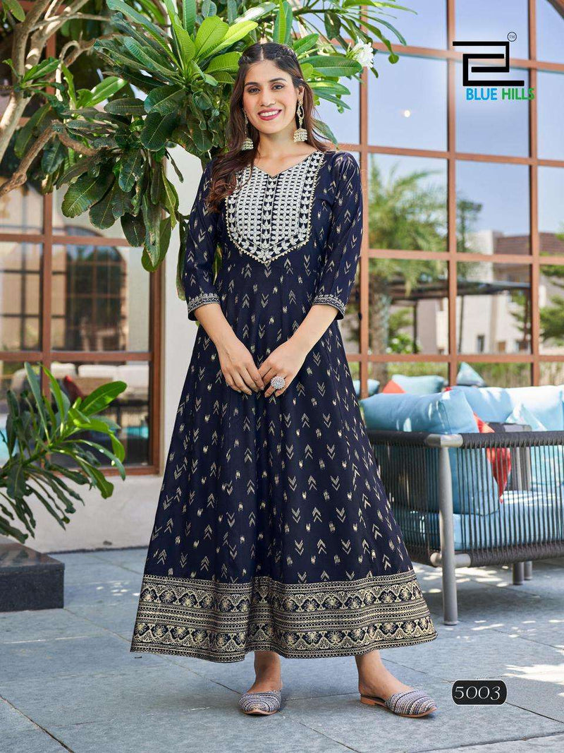 Blue Hills Walkway Vol 50 Rayon Digital Fancy Designer Gown