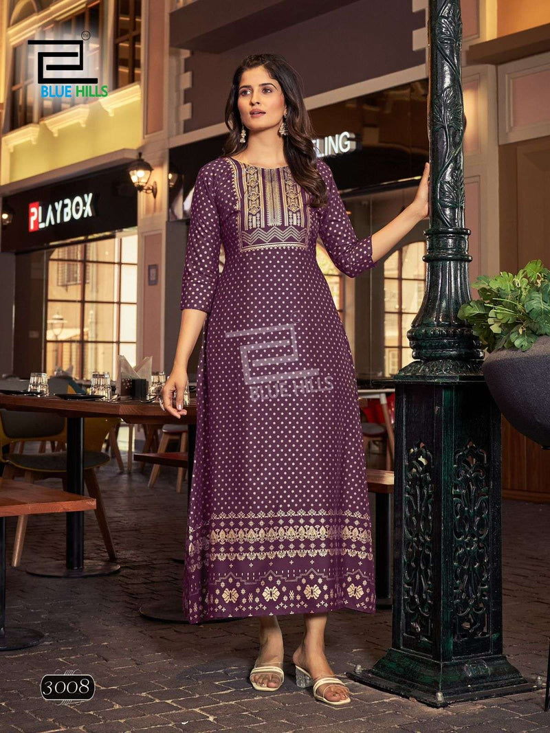 Blue Hills reels Vol 3 Rayon Print Fancy Designer Long Gown Kurti