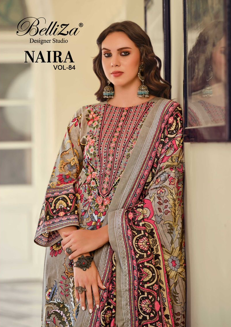 Belliza Designer Studio Naira Vol 84 Pure Cotton Digital Printed Embroidery Suit