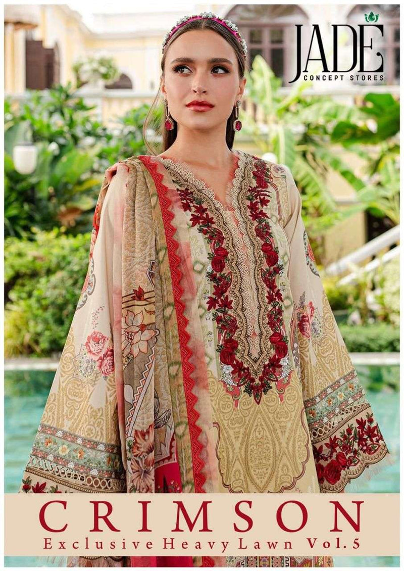 Jade Crimson Exclusive Heavy Lawn Cotton Collection Vol 5  Fancy Designer Salwar Suit