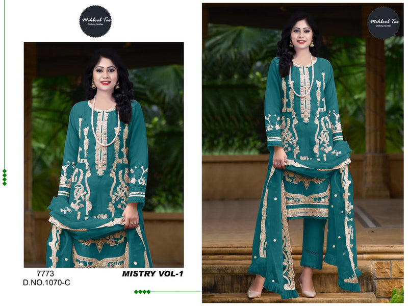 Mehboob Tex Mistry Vol 1 D No 1070 Organza Heavy Embroidery Work Pakistani Salwar Kameez